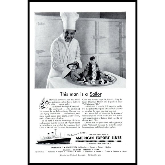 1954 American Export Lines Independence Cruise Ship Vintage Print Ad Chef Art - Picture 1 of 1